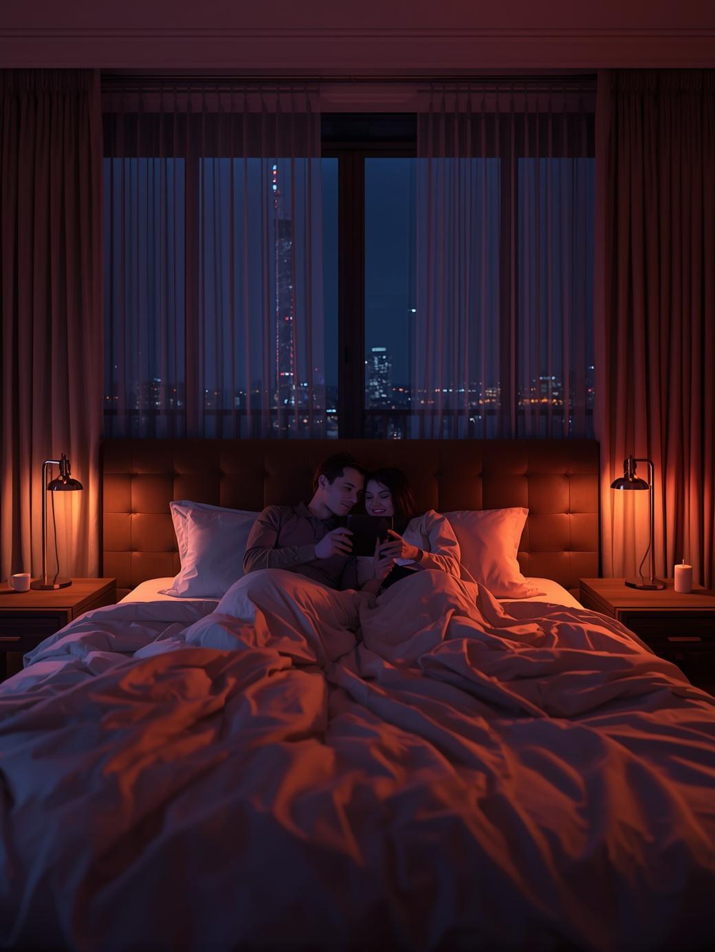 Lichtstimmung in ihrem stilvoll eingerichteten, smarten Wohnzimmer.