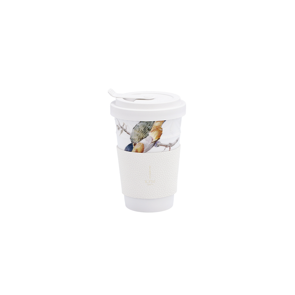 Becher To-go Kurland Grünzügelpapagei- Heritage Edition, inkl. Ledermanschette