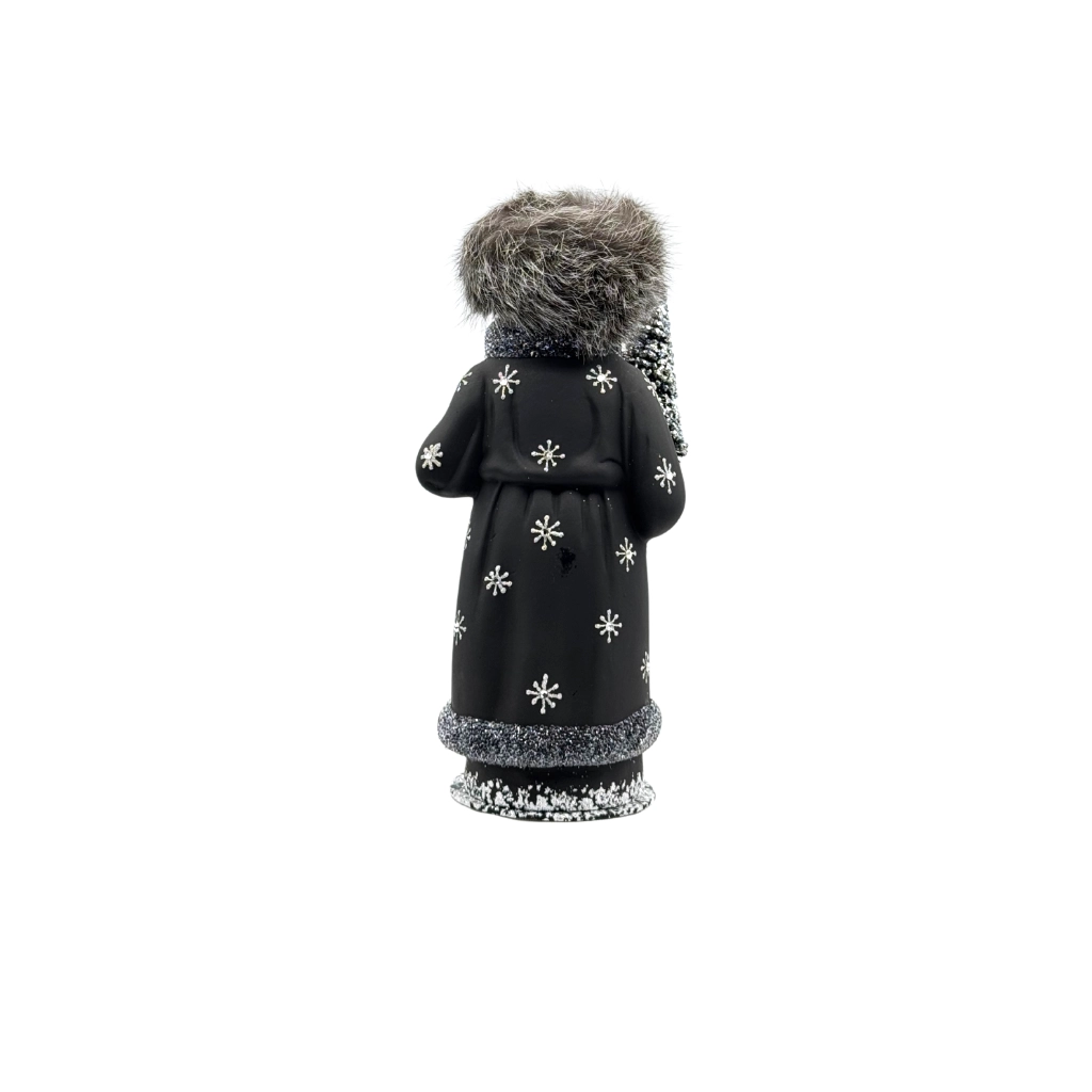 Papiermaché Santa mit Fellmütze - schwarz 