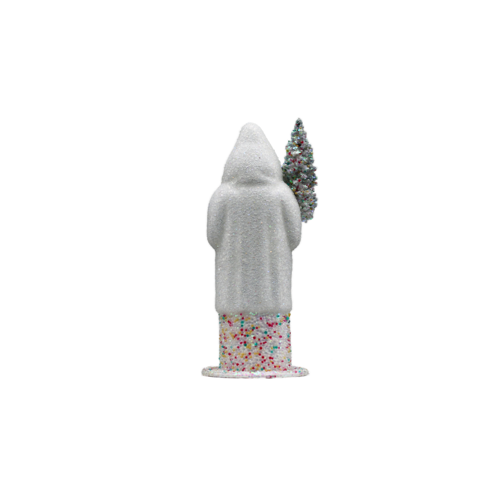Papiermachéfigur Santa weiß - mit bunten Zuckerperlen und Baum