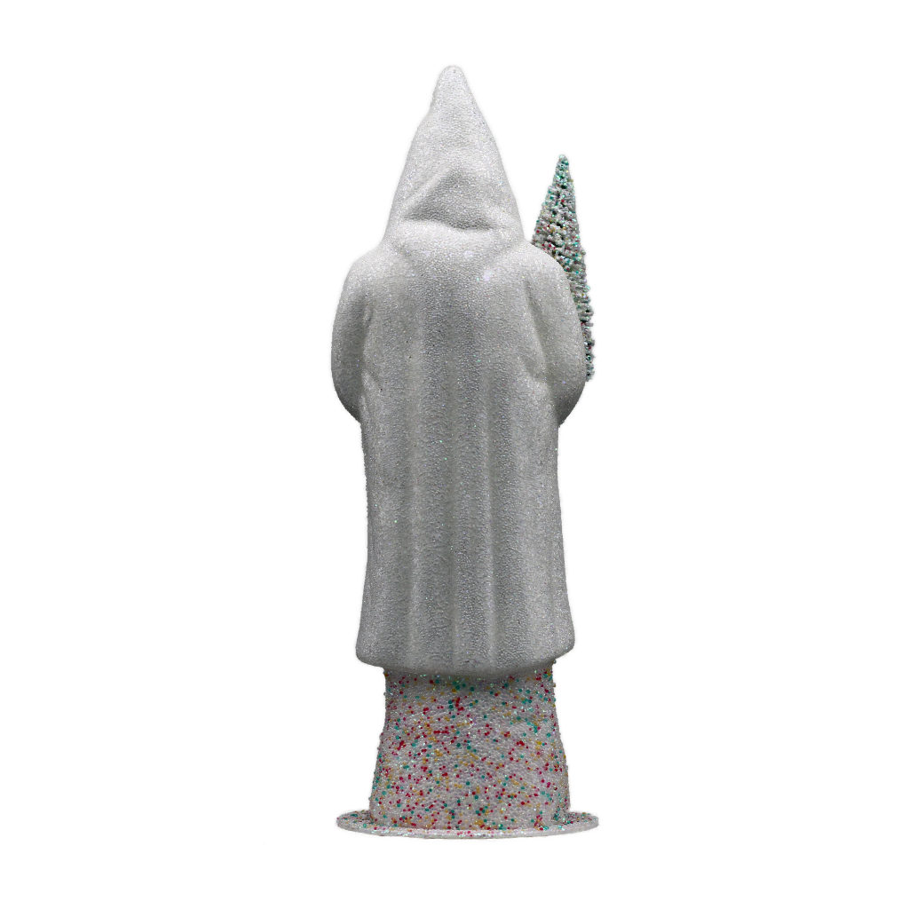 Papiermachéfigur Santa weiß - mit bunten Zuckerperlen und Baum