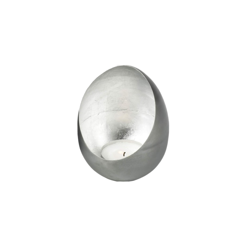 [40557] Windlicht Casati - naturgrau, Blattsilber (H:14 cm)