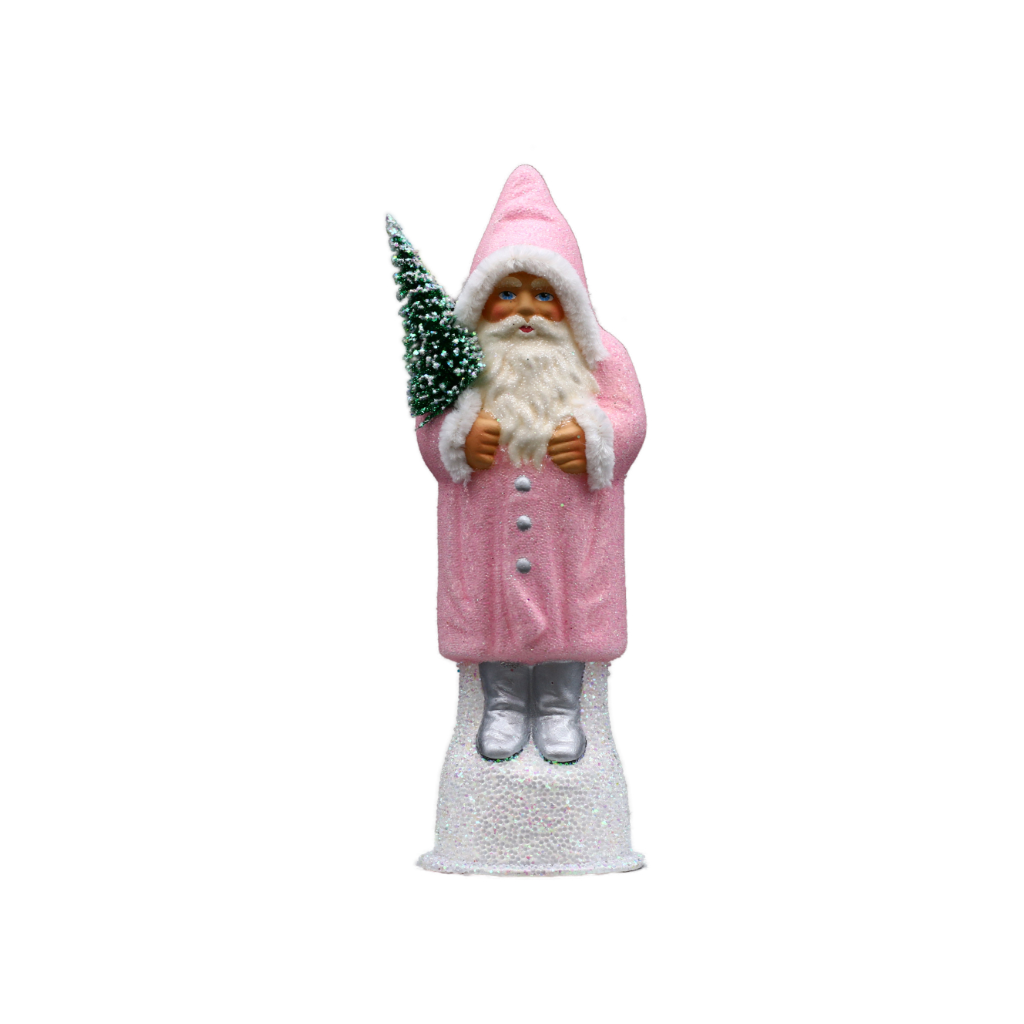 [15591 (26er)] Papiermaché Santa rosa - mit Perlen und silbernen Schuhen (H: 26 cm)