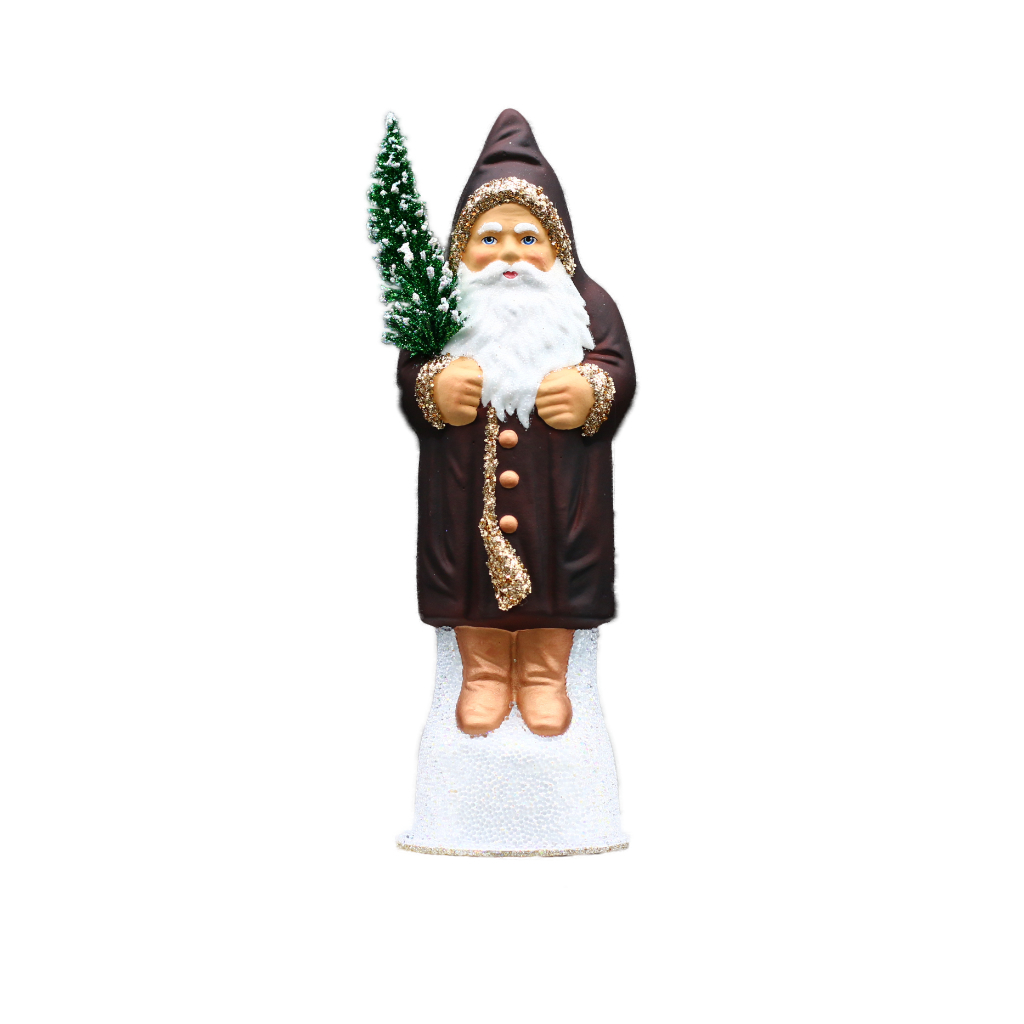 [17261 (26er)] Papiermachéfigur Santa braun - lackiert mit kupfernen Schuhen (H: 26 cm)