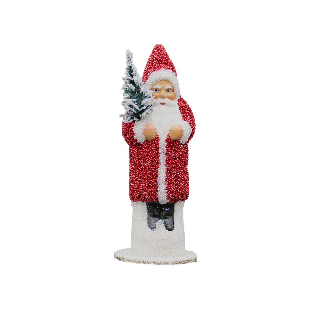 [12-0 R] Papiermachéfigur Santa rot - mit Perlen (H: 12 cm)
