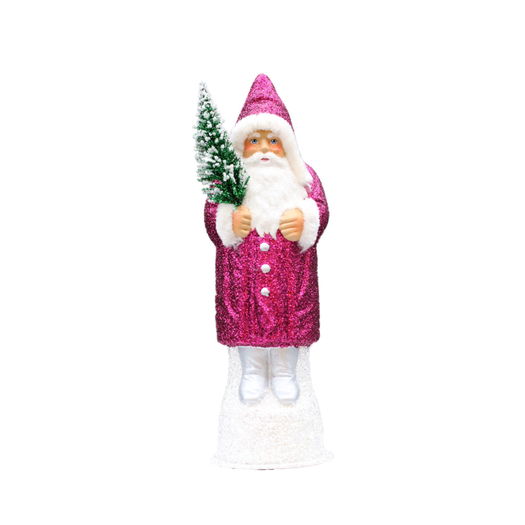[15er- fuchsia] Papiermachéfigur Santa fuchsia - mit Glitter (H: 15 cm)