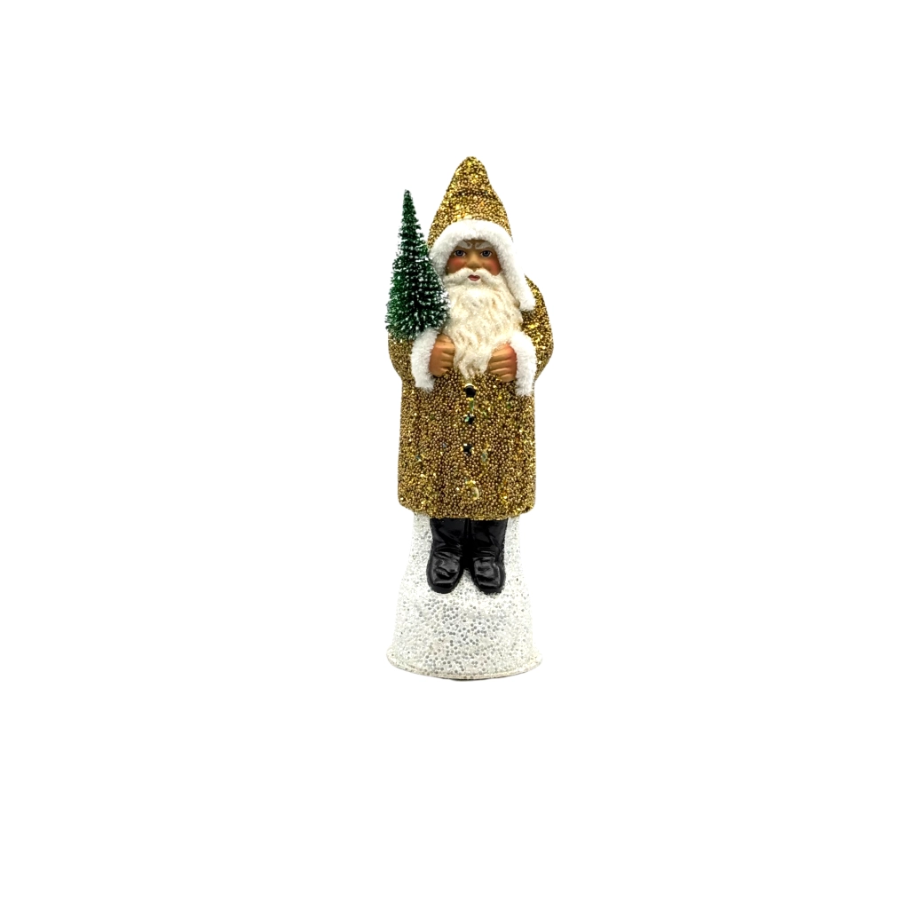 [2460-0] Papiermaché Santa gold - mit Perlen  (H: 26 cm)