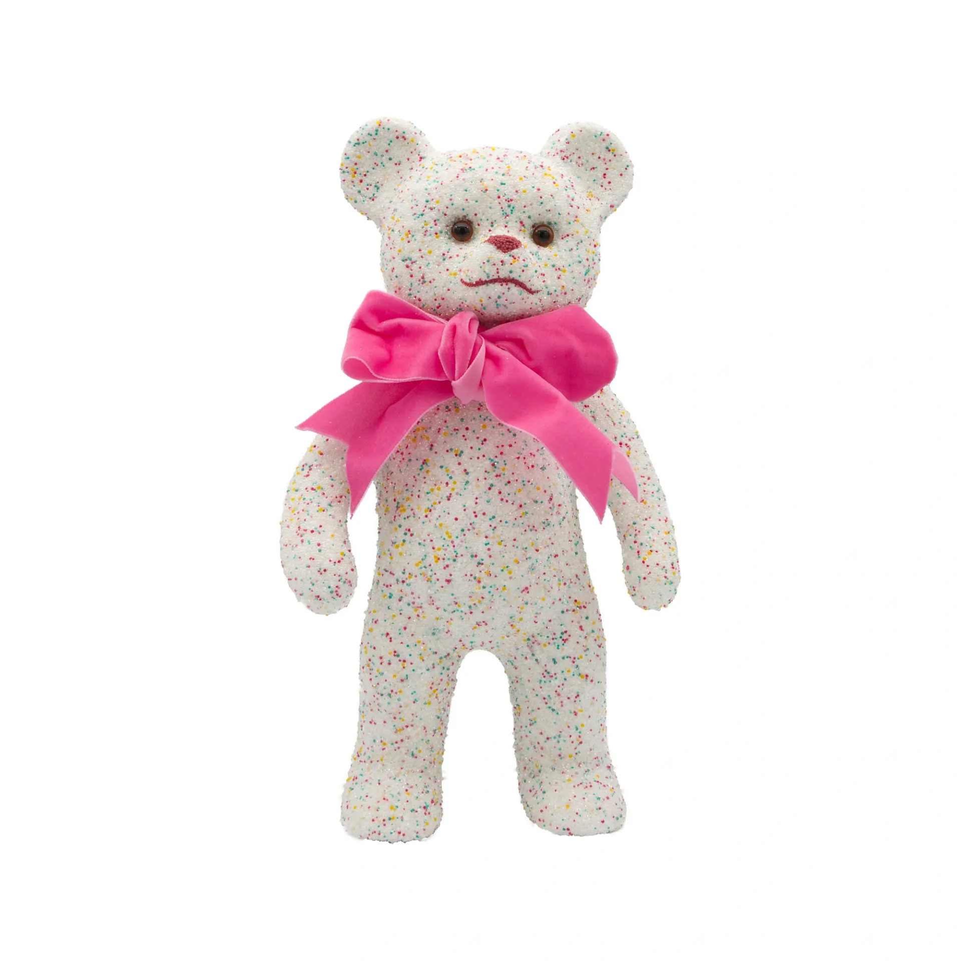 Bär aus Papiermaché, Perle, mit Schleife