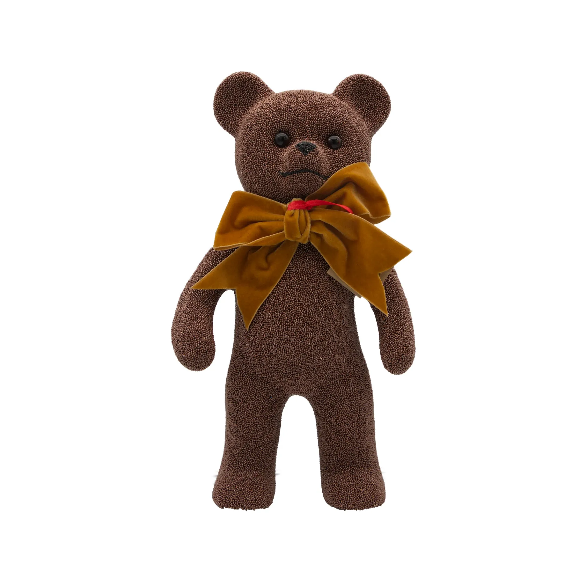 [3504-braun] Bär aus Papiermaché, Perle, mit Schleife (braun, Schleife ocker)