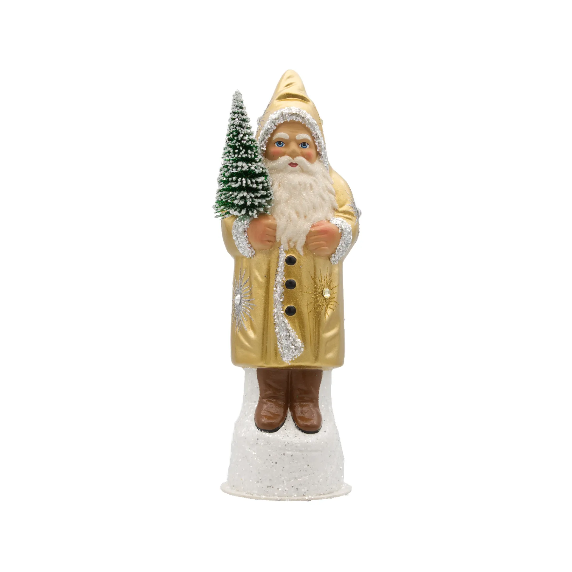 [26-0-26 hellgold] Weihnachtsmann aus Papiermaché, hellgold, mit Sternendekor (H: 26 cm)