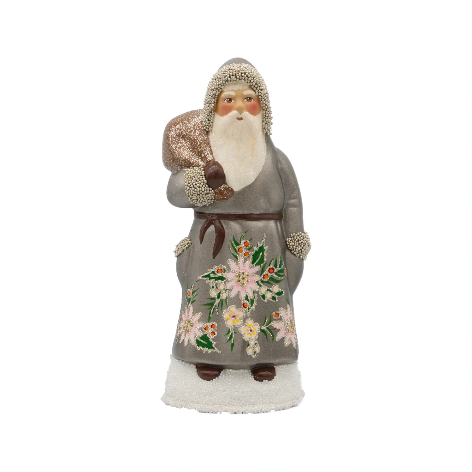 Weihnachtsmann aus Papiermaché, gunmetal, mit Blumendekor