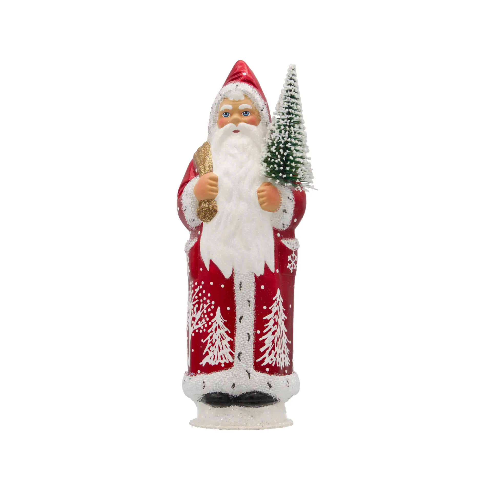 [22295] Weihnachtsmann aus Papiermaché, rot, mit weißem Baumdekor