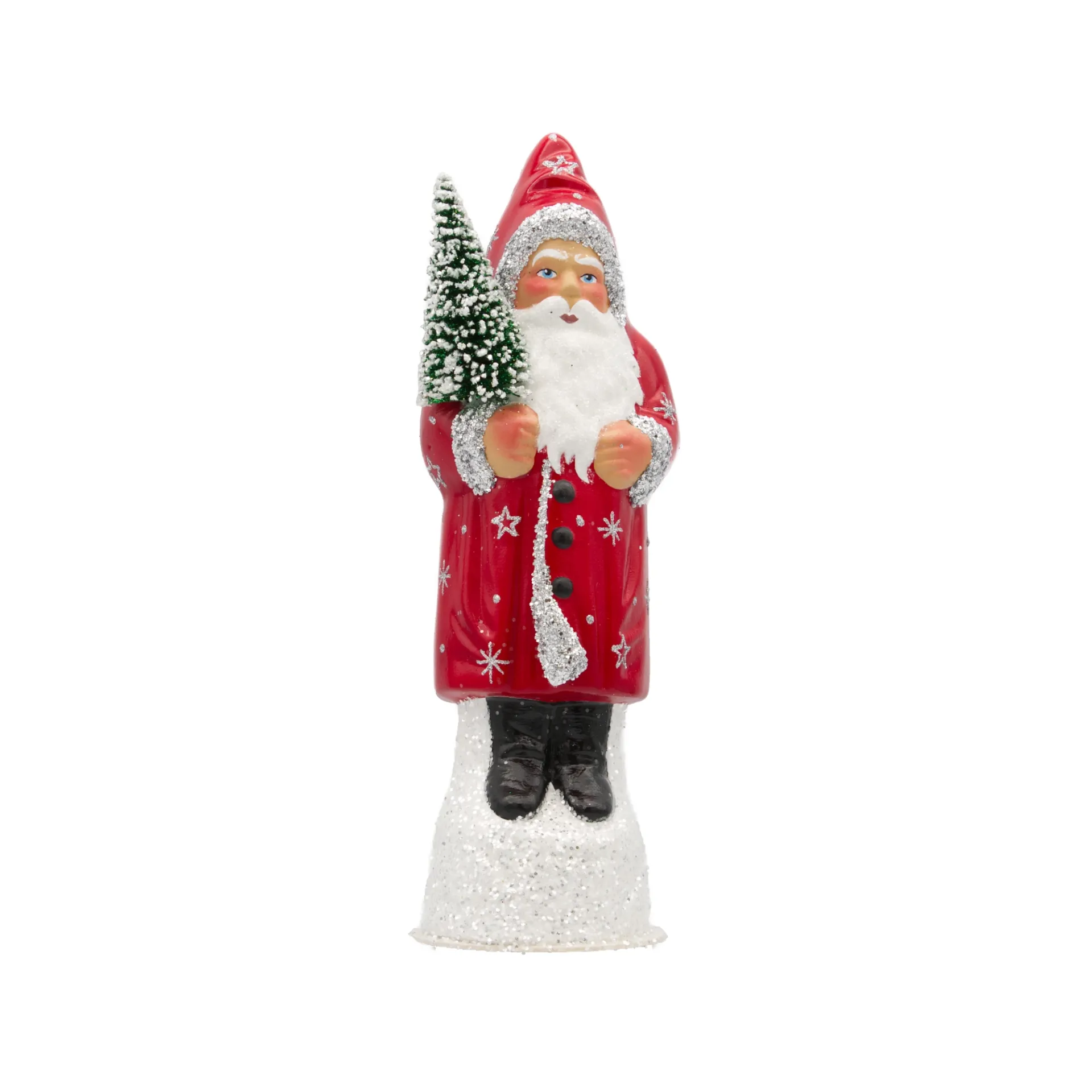 Weihnachtsmann aus Papiermaché, rot, mit silbernen Sternen