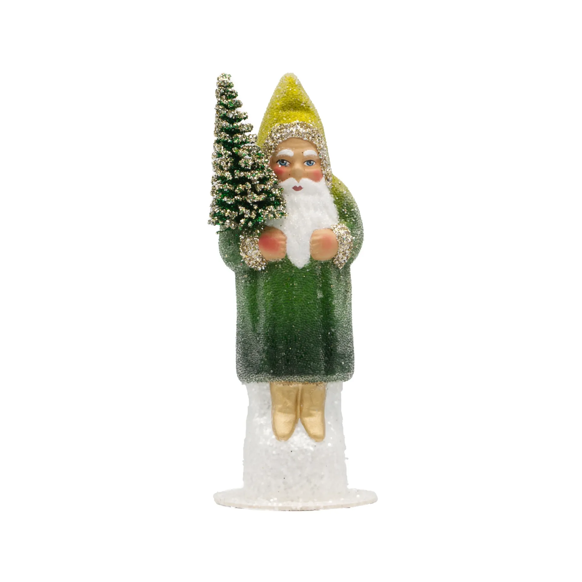 Weihnachtsmann aus Papiermaché, Perle faded grün, mit Tannenbaum