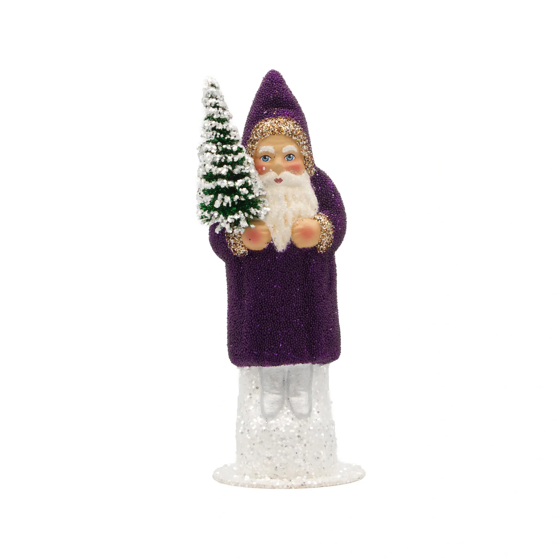 Weihnachtsmann aus Papiermaché, Perle lila, mit Tannenbaum
