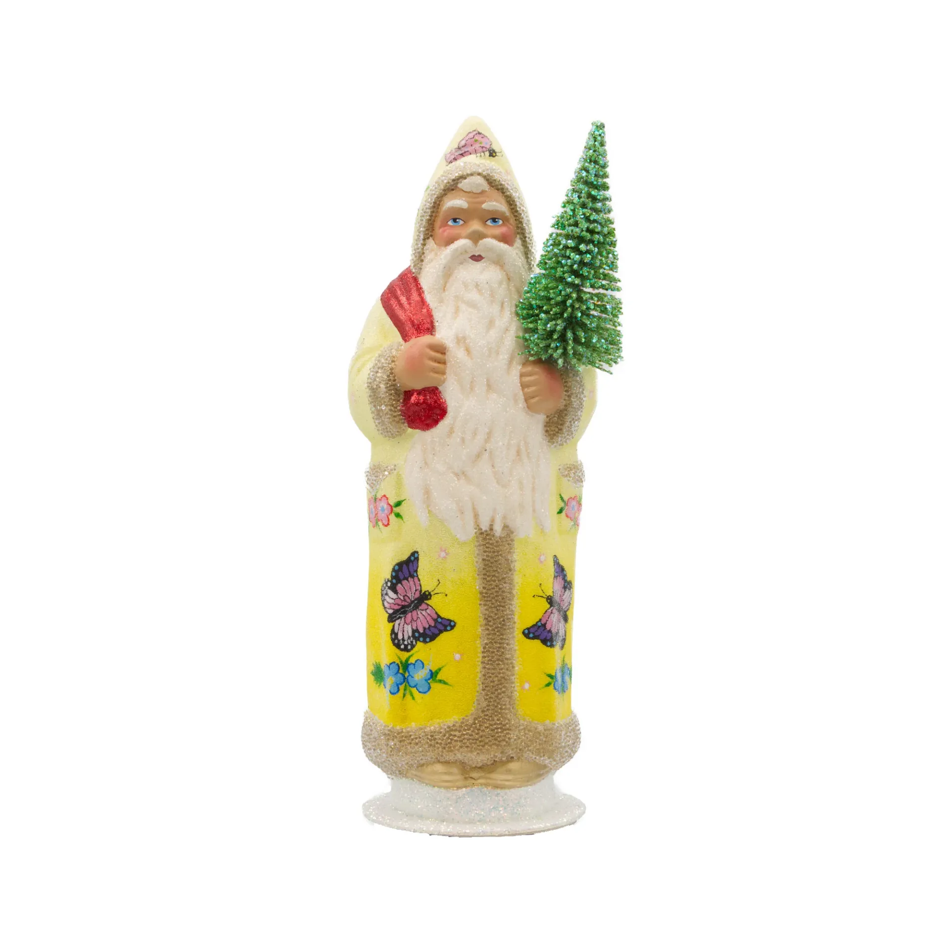 Weihnachtsmann aus Papiermaché, Perle gelb, mit Schmetterlingen