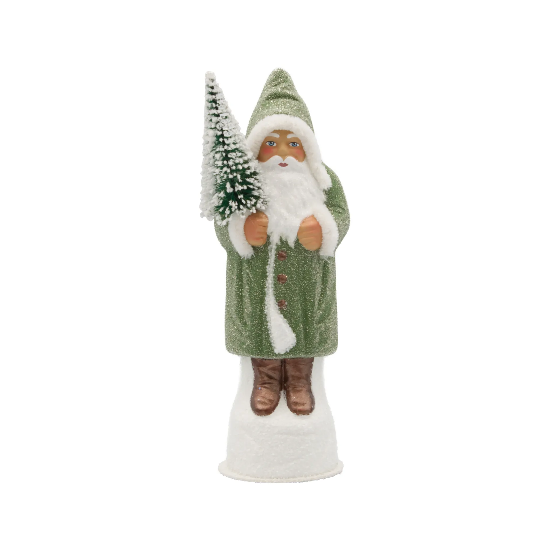Weihnachtsmann aus Papiermaché, Perle salbei, mit Tannenbaum