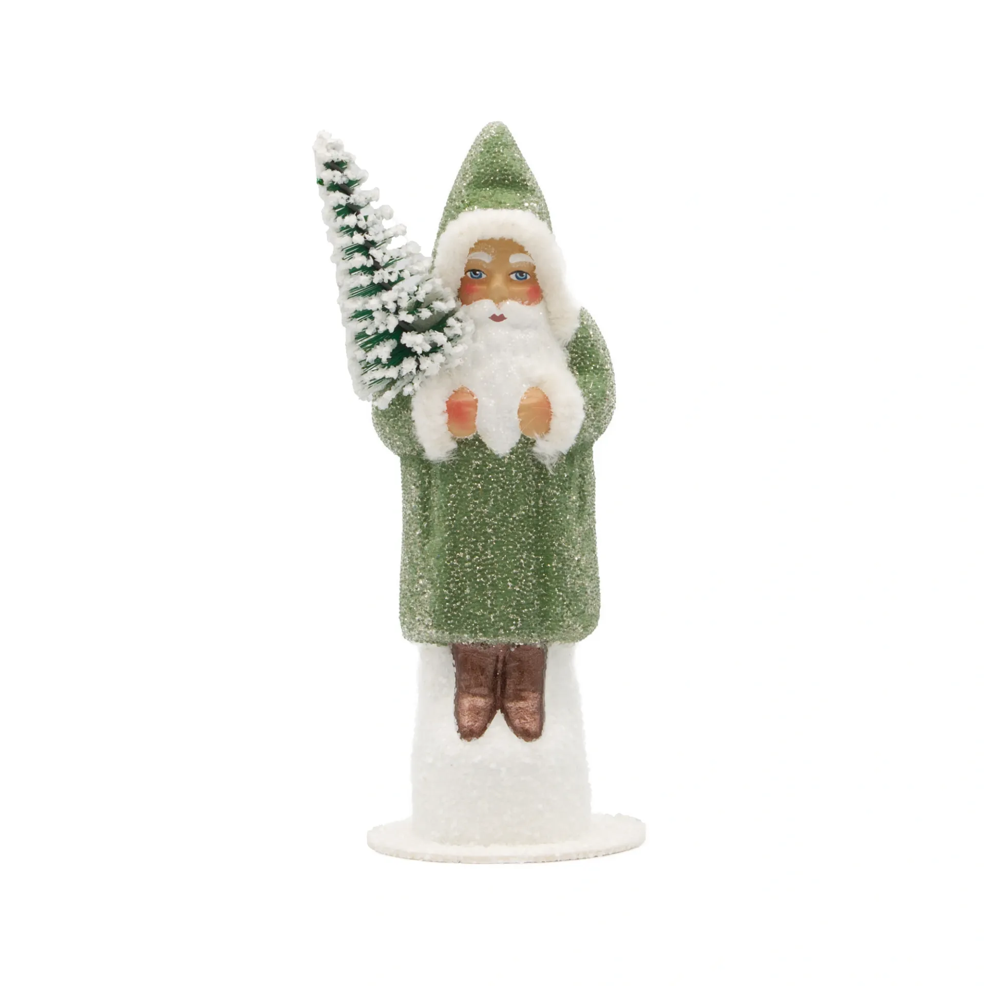 Weihnachtsmann aus Papiermaché, Perle salbei, mit Tannenbaum