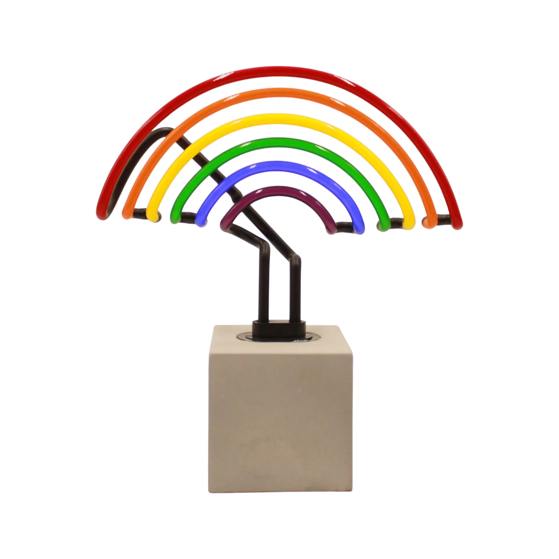 Rainbow Neonschild auf Betonsockel
