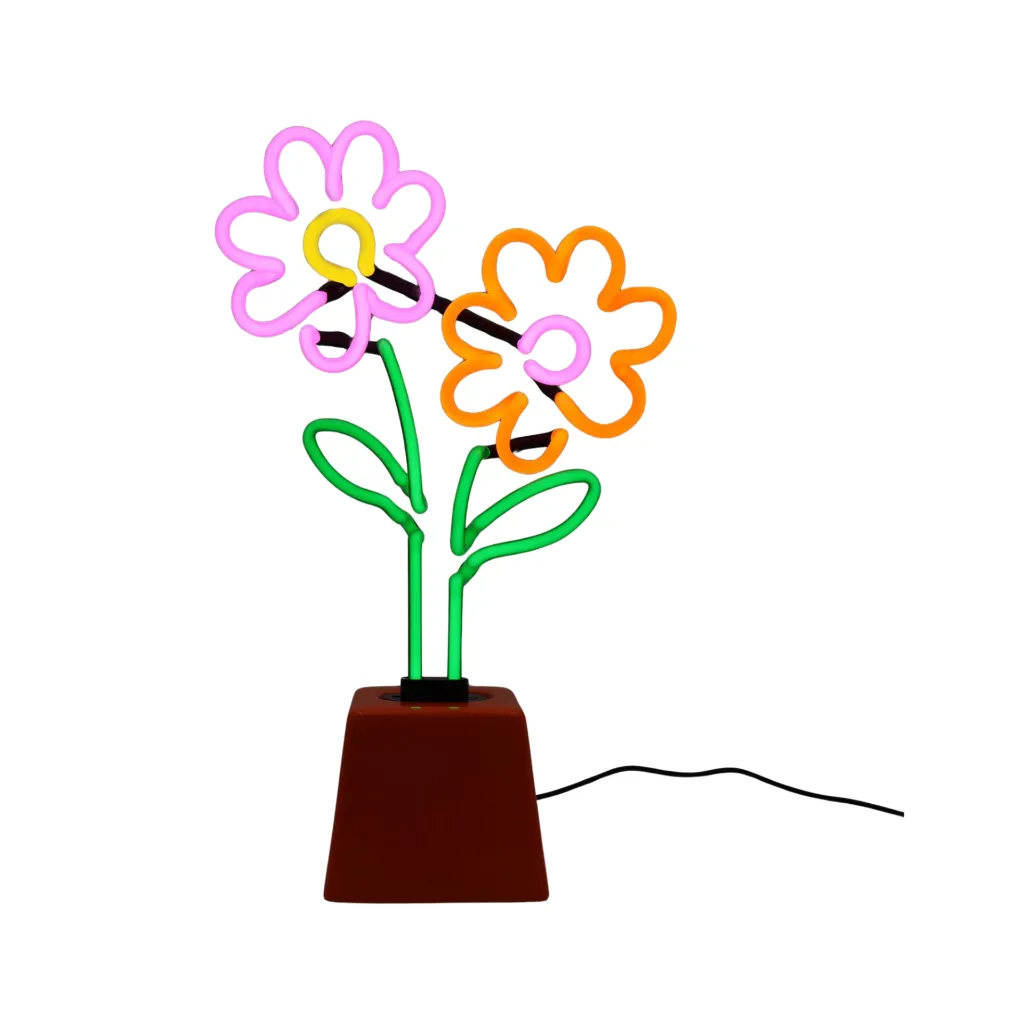 Flowers Neonschild auf Keramiksockel