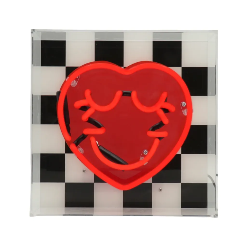 S.W.Smiley Checkered Heart Neon-Dekoleuchte, Acrylglas