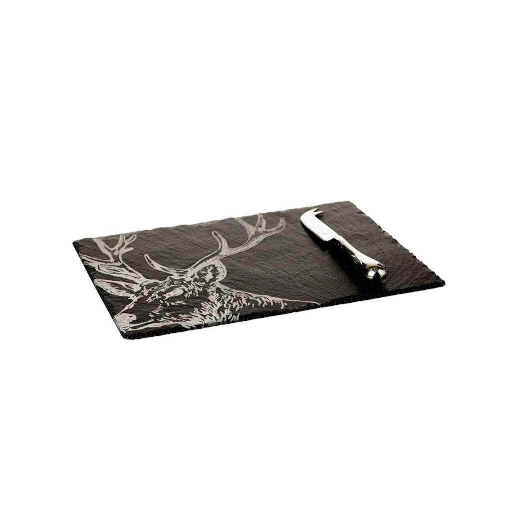 [JS/CBGS/S] Geschenkset Schieferbrett und Käsemesser (Hirsch)