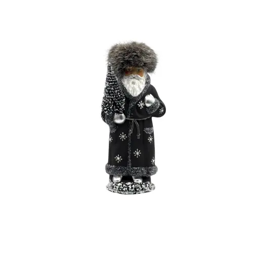 [2325BL] Papiermaché Santa mit Fellmütze - schwarz 