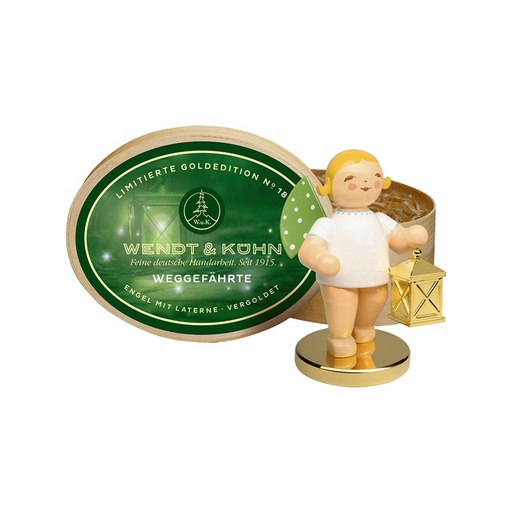 [650/301/LE] Weggefährte - Engel mit Laterne auf Metallsockel, Goldedition No. 18, in Spanschachtel